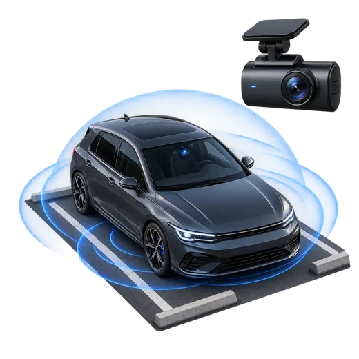 Coche aparcado protegido por una dashcam
